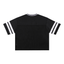 Black Smells Like T Spirit Mesh Tee back view showing white stripes on neck and sleeves. Trans Masc Clothing by TGS