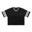 Black Smells Like T Spirit Mesh Tee front view showing white stripes on neck and sleeves. Trans Masc Clothing by TGS