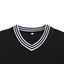 Black smells like t spirit boxy mesh shirt with a white V-neck collar stripe details