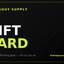 Transguy Supply gift card with branding and website information on a black background
