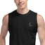 Close-up of otter chest embroidery on black sleeveless tank top