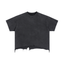 Faded black vintage wash boxy t-shirt front view with a ragged distressed hem and no logo