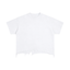 White vintage wash boxy t-shirt front view with a ragged distressed hem and no logo