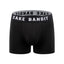 Front view of Black Cake Bandit packing 3" Boxer Briefs original logo in white on black waistband on white background