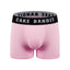 Front view of Pink Cake Bandit packing 3" Boxer Briefs original logo in white on black waistband on white background