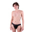 White nonbinary person wearing a monochrome black cake bandit jock strap and tgs binding tape front view