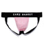 A pink Cake Bandit jockstrap with the brand name across the waistband.