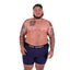 Dark Blue 6" STP Boxer Briefs on a Mexican Trans Man with tatoos