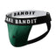 Side view of the green STP jockstrap for trans and nonbinary people 