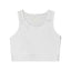 A white mid-length tank top chest binder with thin straps and a mesh back, showing the front view.
